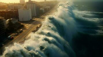 tsunami golven Botsing tegen hoog zeewering protecti foto