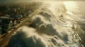 tsunami golven Botsing op kust en schending kust- foto