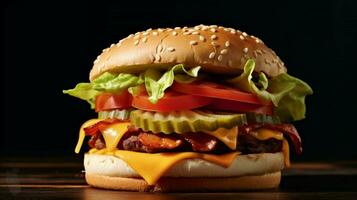 vegetarisch hamburger Aan geroosterd bun bekroond met sla foto