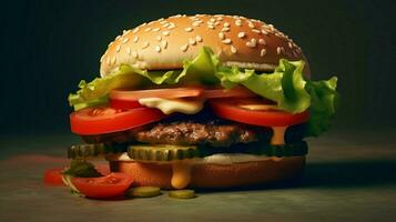 vegetarisch hamburger met sla tomaat en augurk Aan een foto
