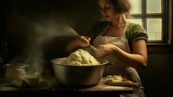 vrouw maken gepureerd aardappel foto