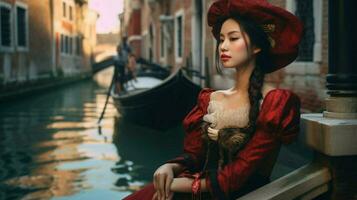 vrouw oud Venetië rivier- foto
