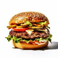 een detailopname tijdschrift kwaliteit schot van een heerlijk Hamburger foto