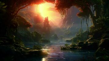 mooi anime zonsondergang landschap dramatisch fantasie foto