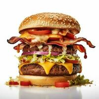 detailopname voedsel fotografie van hamburger 3 lagen foto