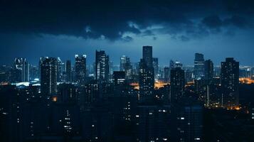 donker blauw achtergrond de tafereel van hoog stijgen bouwen foto