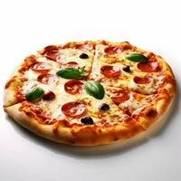 pizza met wit achtergrond hoog kwaliteit ultra hd foto