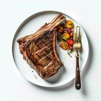 een perfect gegrild tomahawk steak zittend foto