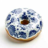 blauw Delft bloemen afdrukken donut suikerglazuur voedsel fotograaf foto