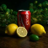 Product schoten van Coca Cola met citroen hoog kwal foto