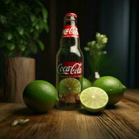 Product schoten van Coca Cola met limoen hoog kwaliteit foto