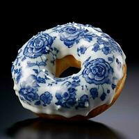 Product schoten van blauw Delft bloemen afdrukken donut ic foto