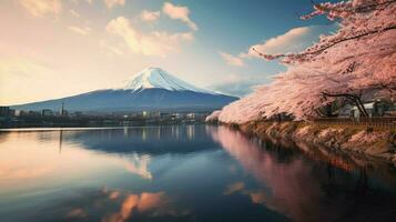 achtergronden van monteren fuji in de stijl van zanderig foto