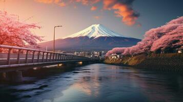 achtergronden van monteren fuji in de stijl van zanderig foto