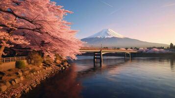 achtergronden van monteren fuji in de stijl van zanderig foto