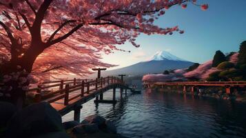 achtergronden van monteren fuji in de stijl van zanderig foto