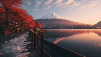 achtergronden van monteren fuji in de stijl van zanderig foto