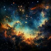 een hemel- lucht versierd met glinsterende sterren en gloeiend foto
