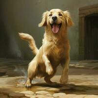 een vrolijk hond kwispelen haar staart oncontroleerbaar foto