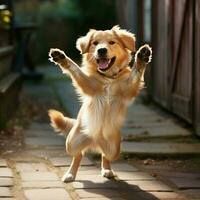 een vrolijk hond kwispelen haar staart oncontroleerbaar foto