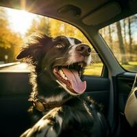 een veel geluk hond genieten van een auto rijden foto