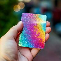 een sparkly holografische sticker met glinsterende regenboog foto