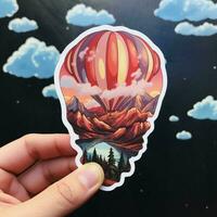 een sticker met een sereen tafereel van een heet lucht ballon foto