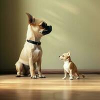 een klein hond moedig staand omhoog naar een groter vijand foto