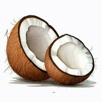 kokosnoot 2d tekenfilm illustraton Aan wit achtergrond hoog qu foto