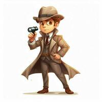 detective 2d tekenfilm illustraton Aan wit achtergrond hoog foto