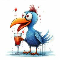 drinken vogel 2d tekenfilm illustraton Aan wit achtergrond h foto