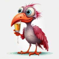 drinken vogel 2d tekenfilm illustraton Aan wit achtergrond h foto