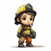 brandweerman 2d tekenfilm illustraton Aan wit achtergrond hoog foto