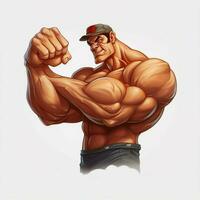 gebogen biceps 2d tekenfilm illustraton Aan wit achtergrond h foto
