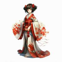 kimono 2d tekenfilm illustraton Aan wit achtergrond hoog qua foto