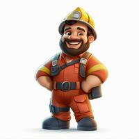 Mens brandweerman 2d tekenfilm illustraton Aan wit achtergrond foto