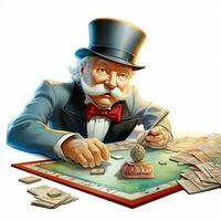 Monopoly 2d tekenfilm illustraton Aan wit achtergrond hoog q foto