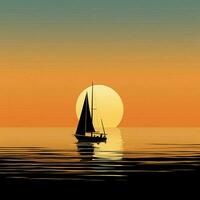 vredig silhouet van een eenzaam zeilboot Aan een kalmte oceaan foto