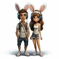 mensen met konijn oren 2d tekenfilm illustraton Aan wit bac foto