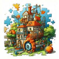 puzzelmontage 2d tekenfilm illustraton Aan wit achtergrond foto