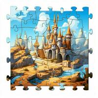 puzzel 2d tekenfilm illustraton Aan wit achtergrond hoog qua foto