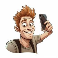 selfie 2d tekenfilm illustraton Aan wit achtergrond hoog qua foto