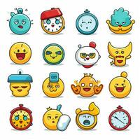 tijd emoji's 2d tekenfilm vector illustratie Aan wit achtergr foto
