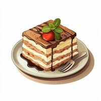 tiramisu 2d tekenfilm vector illustratie Aan wit pagina foto