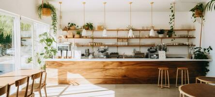 hout cafe koffie winkel restaurant, ai generatief foto