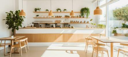 hout cafe koffie winkel restaurant, ai generatief foto