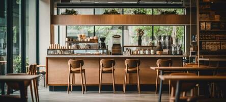 hout cafe koffie winkel restaurant, ai generatief foto