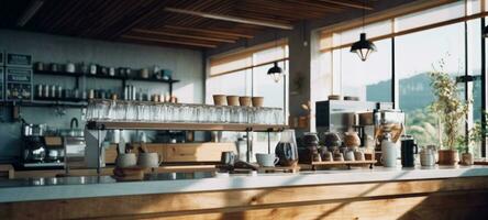 hout cafe koffie winkel restaurant, ai generatief foto