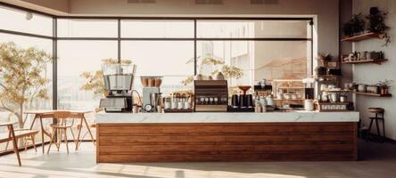 hout cafe koffie winkel restaurant, ai generatief foto