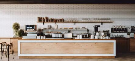 hout cafe koffie winkel restaurant, ai generatief foto